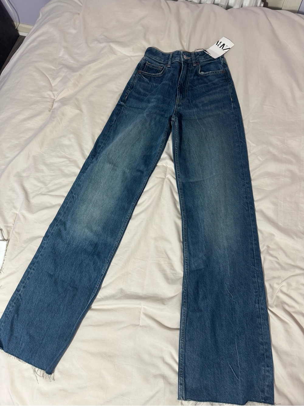 Zara Dark Blue High-Rise Wide-Leg Jeans